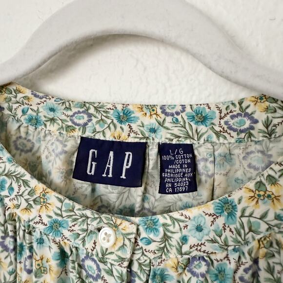 [Vintage] 90s GAP Green Floral Print Peasant Boho Button Front Blouse Sz Large L - Picture 11 of 11